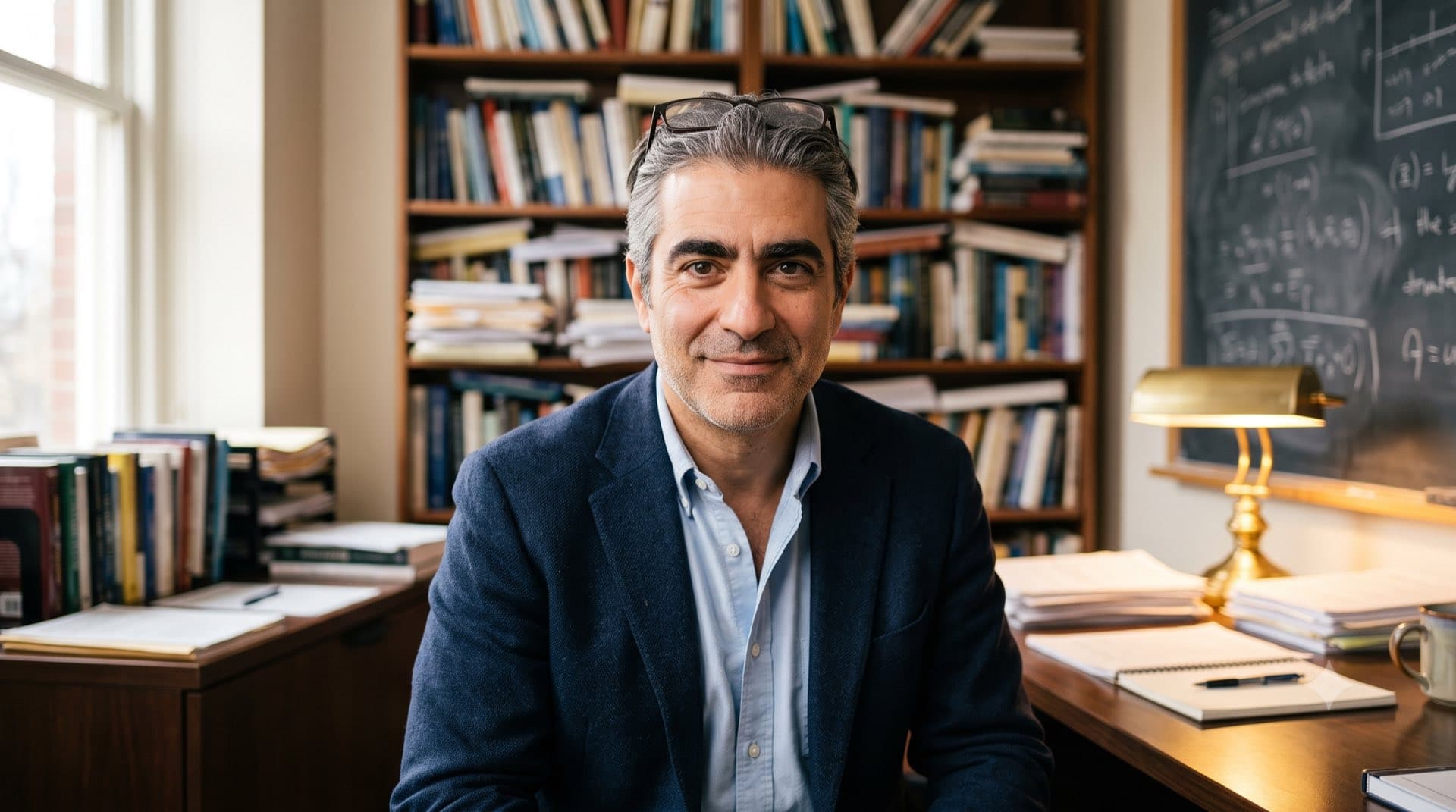Professor in his office looking directly at you through iVi