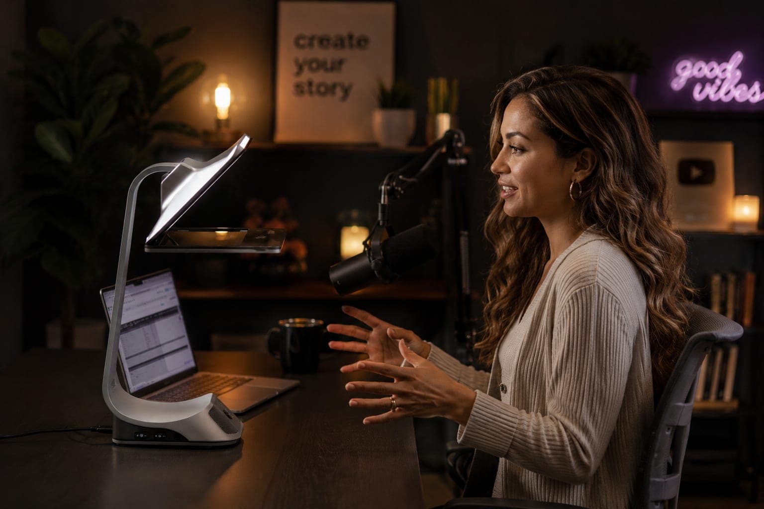 Podcast host conducting an intimate remote interview using iVi