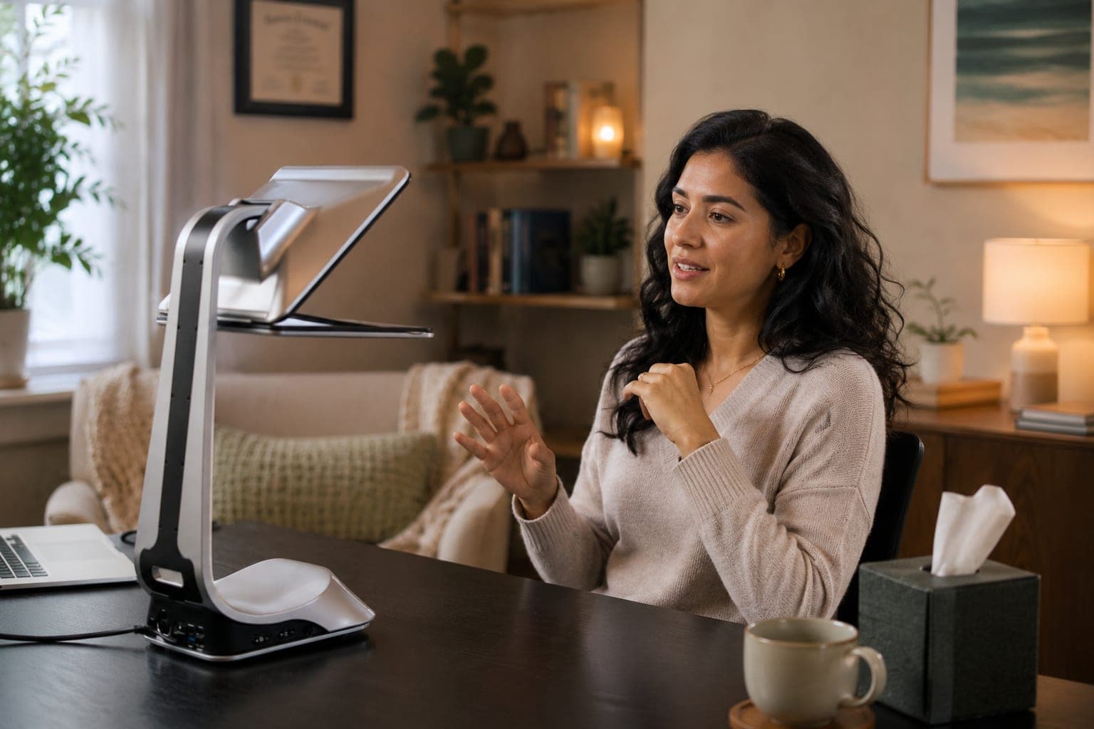 Clinician using iVi in natural light during a therapy session